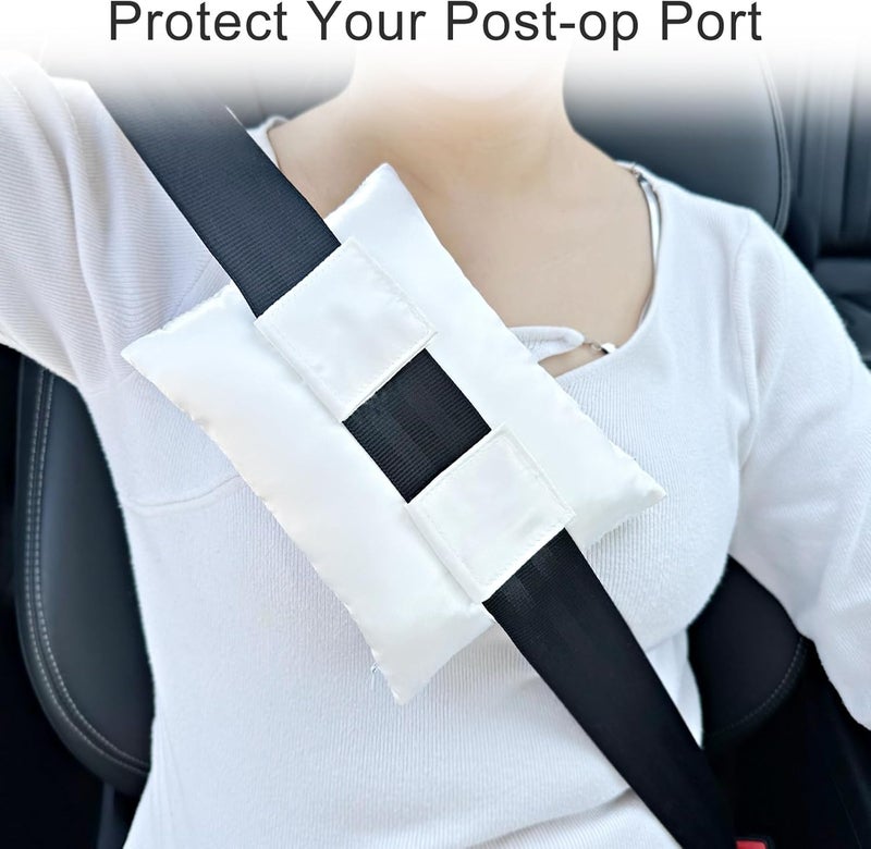 HapiPoppy Port Pillows Chemo Port Pillow for Seatbelt Pacemaker Chest Protector Chemo Patients Cancer Open-Heart Incision Recovery Post Surgery Support Cushion Gifts, Silky Satin Ivory - Image 3